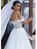 Beaded Ivory Lace Tulle Feather Wedding Dress